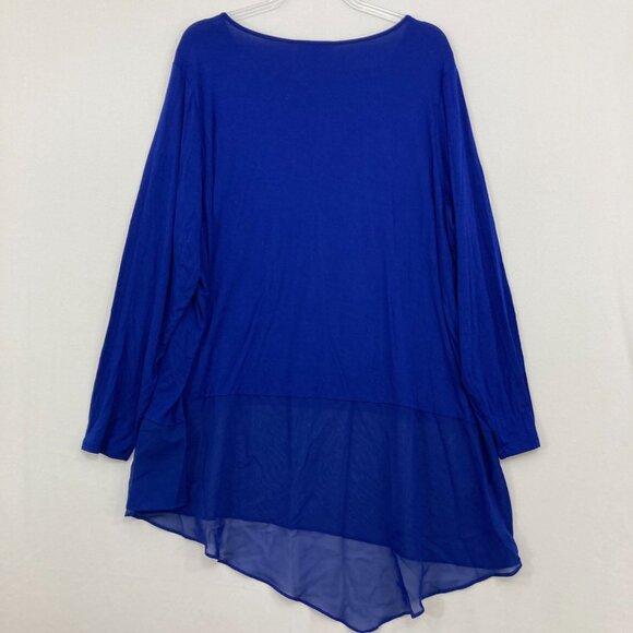 New Cable & Gauge 2X Navy Stretch Knit Asymmetric Hem Long Sleeve Tunic Romantic - Picture 7 of 8